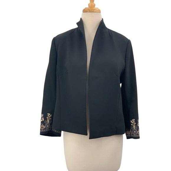 Doncaster LS Open Front Lined Blazer/Jacket Black Embroidered Sleeves‎ Sz 8 - Picture 1 of 6